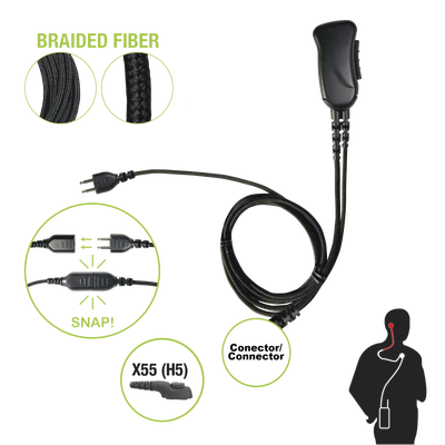 Micrófono con cable de fibra trenzada serie SNAP compatible con HYTERA PD-7.