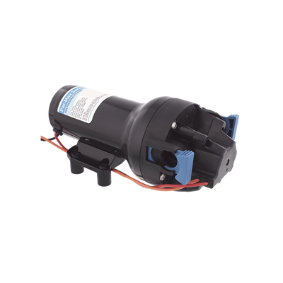 Bomba controlada por presión Par Max 6 para trabajo pesado a 12 Vcd, caudal de 6 GPM, presión máxima 40 psi, para manguera de entrada con orificio de 38 mm (1½”), manguera de descarga con orificio de 25 mm (1”)