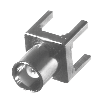 Conector MCX Hembra de Montaje Vertical para PCB con Terminal y 4 Patas, Oro/ Oro/ Teflón.