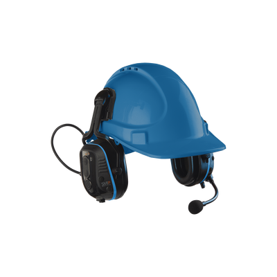Protector Auditivo con montaje de casco, micrófono de brazo flexible con cancelación de ruido, comunicación cara a cara, alerta del medio ambiente, Bluetooh y comunicación a corto alcance.