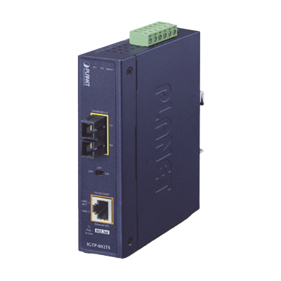 Convertidor de medios industrial PoE+ 1000BASE-LX a 10/100/1000BASE-T 802.3at (SC,SM) -20 km