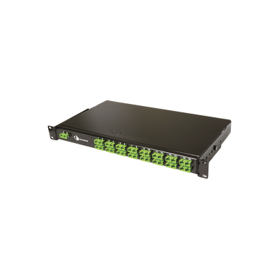Splitter PON tipo panel de 1X32, con conectores SCA de entrada y SCA de salida, 1UR, Color Negro
