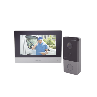 [DS-KIS603-P] Kit de Videoportero IP Poe Estandar con llamada a App de Smartphone (HikConnect) / Apertura con tarjeta MIFARE / Frente de calle IP65 / Soporta 1 Departamento