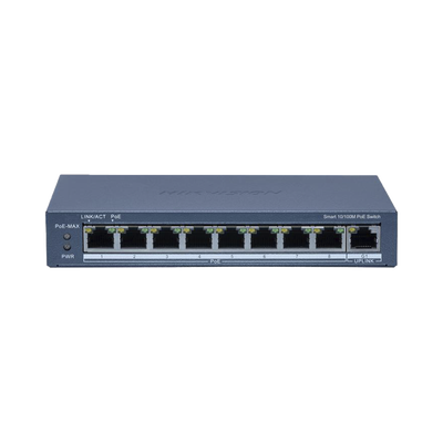 [DS-3E1309P-EI/M] Switch PoE+ / Monitoreable / 8 Puertos 10/100 Mbps PoE+ / 1 Puerto 1000 Mbps Uplink /  Configuración Nube Hik-Partner Pro / Modo Extendido hasta 300 metros / 60 W
