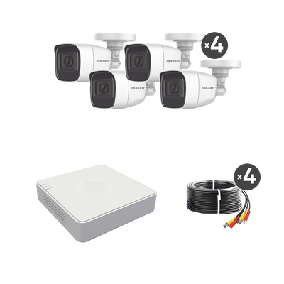 [B8-KIT-MIC] (MICRÓFONO Integrado) Kit TurboHD 1080p Lite / DVR 4 canales / Audio por Coaxitron / 4 Cámaras Bala de Metal con Micrófono Integrado