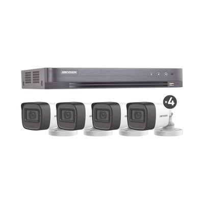 [HIK5MPSLQ-KIT(B)] (MICRÓFONO INTEGRADO) KIT TURBOHD 5 Megapixel / DVR 4 Canales / 4 Cámaras Bala con Micrófono Integrado (exterior 2.8 mm) / Fuente de Poder / Accesorios de Instalación