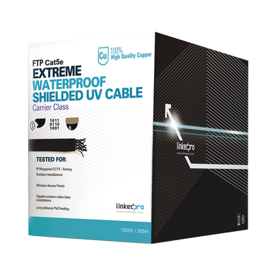[PRO-CAT5-EXT-LITE] Bobina de cable de 305 m, Cat5e, color negro, sin blindar, para aplicaciones de video vigilancia, redes de datos. Uso en intemperie