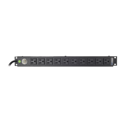 [HTCM-1U-10C] Multicontacto Horizontal (PDU) de 10 Contactos (NEMA 5-15R) Rack 19" 1UR. Voltaje Entrada/Salida: 120Vca/15A