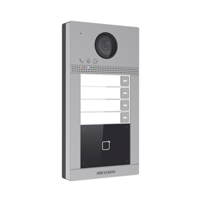 [DS-KV8413-WME1(C)] Videoportero IP 2 Megapixel / Llamada y Apertura Remota desde App Hik-Connect (Requiere monitor )/ PoE / Exterior IP65 + Antivandalico IK08 / 4 Departamento / Apertura con Tarjeta / Soporta 2 Puertas y hasta 6 Monitores