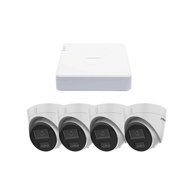 [KIPCV2M/4T] Kit IP 1080p (2 Megapixel) / NVR de 4 Canales con 4 Puertos PoE / 4 Cámaras IP Turret con Micrófono Integrado / ColorVu y ACUSENSE Lite