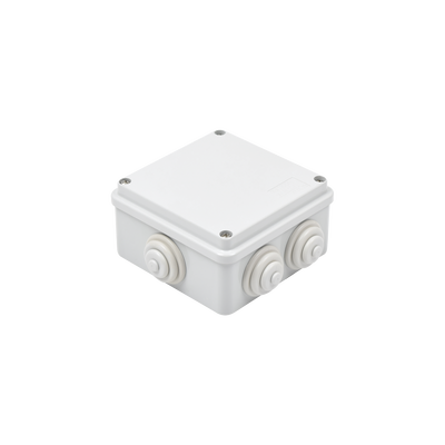 [GW-44-004] Caja de derivación de PVC Auto-extinguible con 6 entradas, tapa atornillada, 100x100x50 MM, (Medidas internas, mayor área permisible para e cable, Para exterior (IP55)