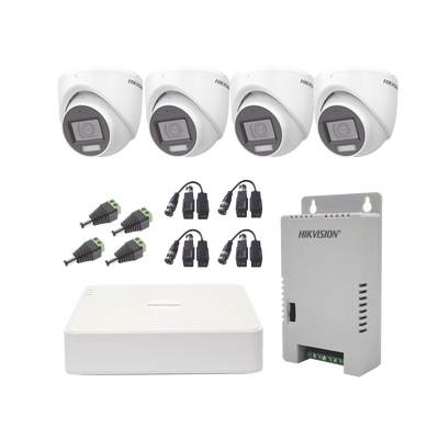[KH1080P4ESFH] KIT TurboHD 1080p / DVR 4 Canales con audio por coaxitron / 4 Cámaras con Micrófono y  106° Visión/  luz blanca + IR visión nocturna  / Transceptores / Conectores / Fuente de Poder Profesional