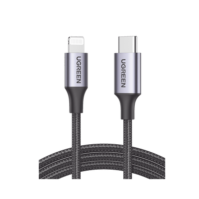 [60759] Cable USB-C a Lightning | 1 Metro | Certificado MFi | Carga Rápida 60W | 480 Mbps | Conector C94 | Adecuado para iPhone, iPad y iPod | Protección Integrada | Caja de Aluminio | Nylon Trenzado | Color Negro.