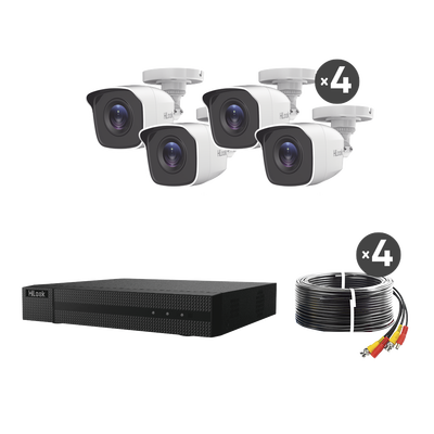 [N4-HL24LQKITS-M(B)-208341] KIT TurboHD 1080p / DVR 4 canales / 4 Cámaras Bala de Metal / H.265+ / 1 Fuente de Poder Profesional / Accesorios de Instalación