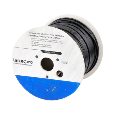[N4-EP-CAT-5E-V2-EXT-217577] Bobina de cable de 305 m (1000 ft) Cat5e, Aleación de Cobre y Aluminio (CCA), color Negro, Uso Intemperie, Doble Forro