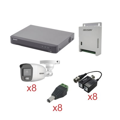 [N4-KEVTX8T8BG/A-192493] KIT TurboHD con Audio 1080p / DVR 8 Canales / 8 Cámaras Bala (exterior 2.8 mm) / Transceptores / Conectores / Fuente de Poder / AUDIO POR COAXITRON