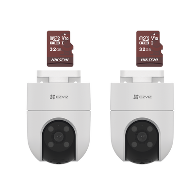 [N4-CS-H8C/KM2-223150] Kit de Camaras WiFi, Incluye 2 Piezas CS-H8C y 2 Piezas HS-TF-E1/32G / Audio de Dos Vías / Detección de Movimiento /  Luz Estroboscópica / Sirena  /  Uso en Exterior con Protección