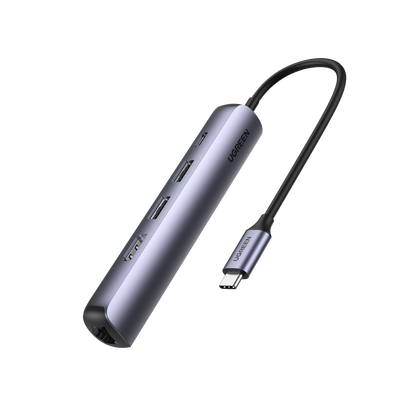 [N4-10919-206952] HUB USB-C (Docking Station) 5 en 1 | Ultra Delgado | 2 USB-A 3.1 a (5 Gbps) | HDMI 4K@60Hz | RJ45 (Gigabit Ethernet) | USB-C PD Carga Rápida 100W | Soporta OTG | Chips Inteligentes | Pequeño y Ligero | Caja de Aluminio.
