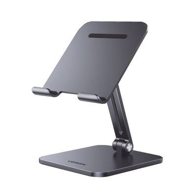 [N4-40393-211141] Soporte de Aluminio para IPad & Tablet | Plegable |Angulo Ajustable de 180° y 270° | Base Antideslizante | Protección  de Silicona | Amplia Compatibilidad con dispositivos de 7.9'' a 12.9'' | Aluminio Solido | Color Gris