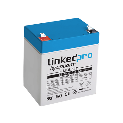[N4-LK5.512-225967] Batería 12 V / 5.5 Ah / UL / Vida útil promedio 5 años / Tecnología AGM / Para uso en equipo electrónico, Alarmas de Intrusión / Incendio/ Control de acceso / Video Vigilancia / Terminales F1 ( Incluye adaptador F