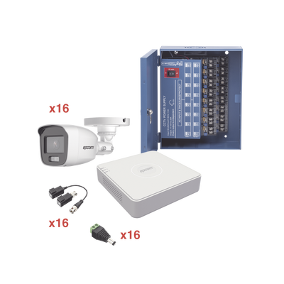 [N4-KE1080PL/16BCA-227129] Kit TurboHD 1080p Lite / DVR 16 Canales / 16 Cámaras Bala Exterior ( 2.8mm) con ColorVu + Micrófono Integado / Transceptores / Conectores / Fuente de Poder Profesional